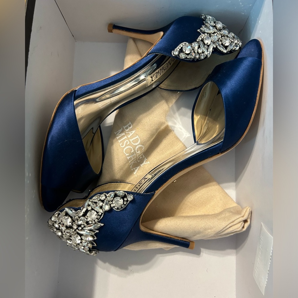 Badgley Mischka shoes, size 7.5, never worn, navy blue with jewels